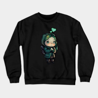 Cute Anime Chibi Girl with Hearts Crewneck Sweatshirt